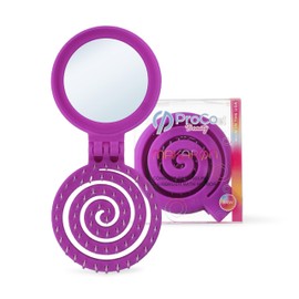 Mini Detangler Travel Hair Brush with Mirror, Makaron Hair Brushes for Women, Men and Kids, Unique 3D Flexible Design for All Hair Types, Styling Accessory, Travel Essentials for Women (PURPLE)