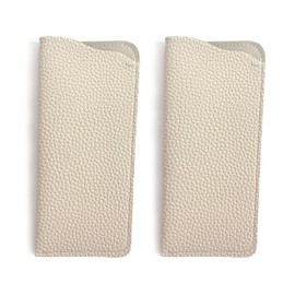 Mirkcittle 2 Pack Soft Leather Eyeglasses Cases for Women Men Fashion PU Soft Sunglasses Pouch Portable Travel Glasses Cases (Milkshake white/Milkshake white)