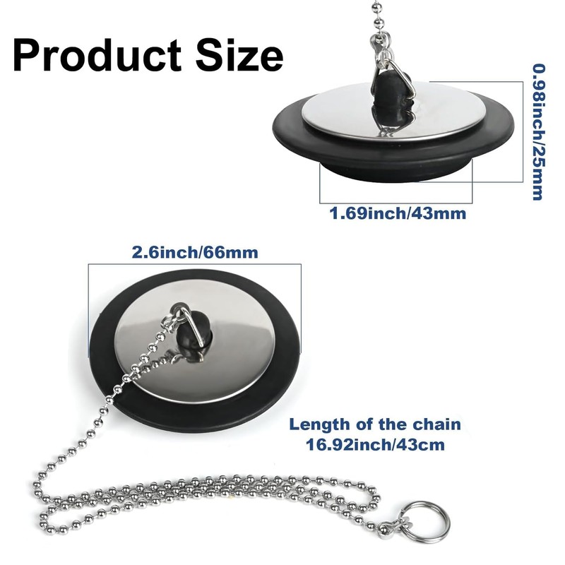2 Pack Universal Sink Drain Plug 43mm Black Rubber Stopper