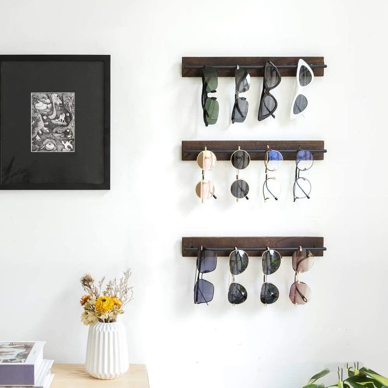 TANG SONG 3 PCS Rustic Wall Mounted Wood Sunglasses Storage