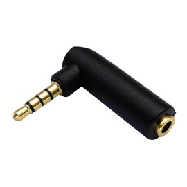 Mr.Gadget's Solutions 3.5mm Male to Female Headphone Adapter, 90 Degree Right Angle Jack, 4-Conductor TRRS, Gold Plated, Black