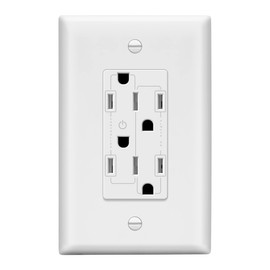 Lider Flexiports Decorator Receptacle, Residential Grade, UL Listed, Tamper-Resistant Wall Outlet, Plug Load Control/Always-On Electrical Outlet, Matte Finish, 15A 125V, White, Wall Plate Included