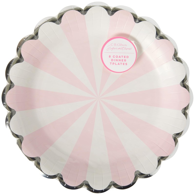 C.R. Gibson TW12-25844 Pink Pinwheel Scallop Edge Disposable Paper Dinner