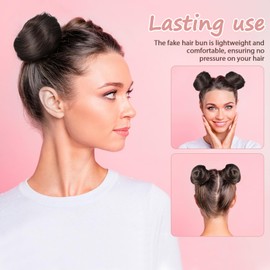Healeved 2 PCS Mini Claw Clip in Hair Bun Extensions Space Bun Hair Pieces Claw Clip Bun Hair Messy Bun Hair Pieces Fake Hair Buns for Women