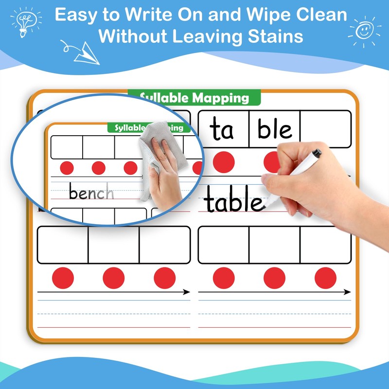 Aizweb Phonemic Awareness Dry Erase Board,9" x 12" Syllable Small
