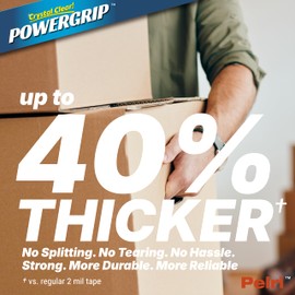 Pelri POWERGRIP Heavy Duty Packing Tape, Crystal Clear, 1.88" x 65.6 YD, 6 Rolls with Dispensers, Total 393 YD, Strong Adhesion for Boxes, Packaging, Shipping, and Moving Supplies, XE75