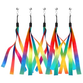 FdcZeyxior 5 Pcs Cat Toys Wand Replacement, Interactive Kitten Rainbow Wand Toy, Portable Cat Teaser Wands, Cats Ribbon Refill Attachment Toys with Bell for Most Cats Kittens Small Pets