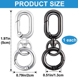 OIIKI 2 Sets Double Opening Swivel Clasp Clips, Metal Swivel Spring Snap Hooks, Key Chain Clip with Key Ring for DIY Crafts, Jewelry Clasps, Lanyard Making - Silver, Black