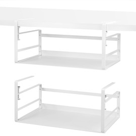 Nxconsu 2Pack Under Shelf Storage Basket Organizer Hanging Holder for Kitchen Cabinet Pantry Cupboard Desk Bookshelf Organization Space Saver Heavy Duty Slide-in Adjustable Mounting Clamp White Large