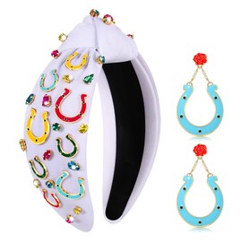 YAHPERN Kentucky Derby Headband for Women Crystal Horseshoe Headband Derby Horse Race Day Outfits Hair Accessory Party Favors Gifts(Set G)