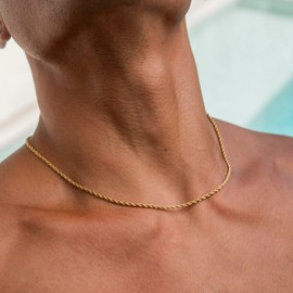 Made by Nami Men's Corded Gold Chain Stainless Steel 50 cm Long Waterproof Jewellery Gift for Him (4 mm, Gold)