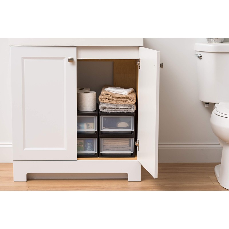 IRIS USA MSD-1 Compact Stacking Drawer, Black, 6 Quart, 4-Pack