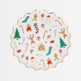 Meri Meri Christmas Party Plates (Pack of 8), Disposable Plates for Party, Christmas Paper Plates with Scalloped Edge
