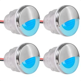 Five Oceans 4-Pack LED Boat Courtesy Lights, 1-5/16-Inch Round, 316 Stainless Steel Half Cover, IP68 Waterproof, Blue, 12V, Thru-Hull Mount for Livewell & Underwater Light on Boats - FO4597-M4