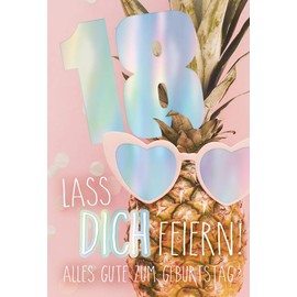 KE - 18th Birthday Card - Card for Age 18 Birthday in Set - Card in Foil - DIN B6 - Folding Card with Envelope