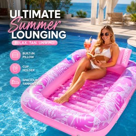JOYFY Inflatable Tanning Pool Lounger for Adults – 70" x 46" Floating Sunbathing Bed for Summer Relaxation