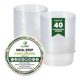PackMart Food Storage Containers with Lids 32oz Plastic Deli Cups Pack of 40 Sets BPA-Free Leakproof Round Clear Takeout Soup Container Meal Prep Microwavable Dishwasher Freezer Safe
