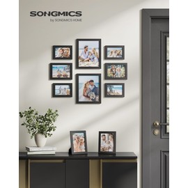 SONGMICS Picture Frames, Collage Picture Frames Set of 10, Two 8x10, Four 5x7, Four 4x6, Photo Frame for Wall Gallery Decor, Table Display, Glass, Ink Black URPF10B