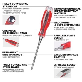 HAUTMEC 1/4" High Impact Wood Chisel for Woodworking Drop-Forged CRV Steel Beveled Edge Blade Ergonomic Handle Wood Chisel for Carpentry Wood Carvers HT0359-UK