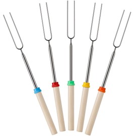 5 Pack Marshmallow Toasting Forks Kit, Extendable Stainless Steel Smores Sticks for Fire Pit, BBQ and Campfire, Outdoor Campfire Accessories for Roasting Marshmallows and Hot Dogs
