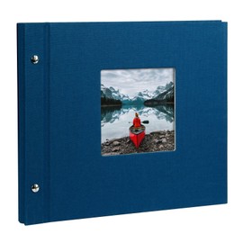 goldbuch Bella Vista Screw Album with Picture Cut-Out 39 x 31 cm, 40 Pages with Protective Dividers Expandable Linen, Grey, 28, blue, 30 x 25 cm