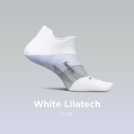 Feetures Elite Ultra Light Cushion Ankle Socks - Sport Sock with Targeted Compression - White Lilatech, L (1 Pack)