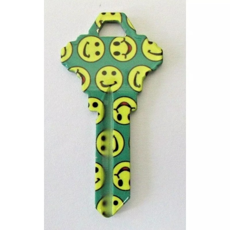 Blank House Key Happy Face Schlage SC1 Uncut Green Yellow
