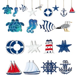 Pack of 24 Wooden Decorative Maritime, Fishing Net Decoration, Maritime Decoration for Home, Bathroom and Outdoor, Fishing Net Decoration, Outdoor, Sailing Boat Decoration, Perfect for Party and Gifts