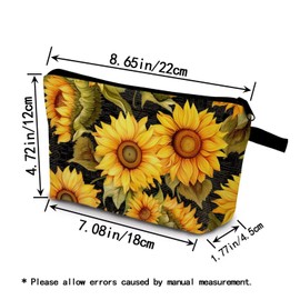 YULUENZE Sunflower Makeup Bag Cute Small Organizer Bag with Zipper Sunflower Cosmetic Bag Aesthetic Birthday Present for Women Sisters Friends -1