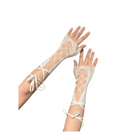 SHENHE Women's Lace Up Fishnet Arm Sleeves Fingerless Gloves Gothic Y2k Gloves White One-Size