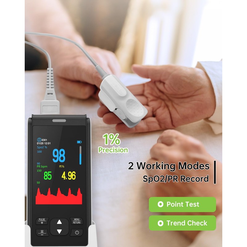 Pulse Oximeter - Handheld Pulse Oximeter Rechargeable Overnight Pulse Ox