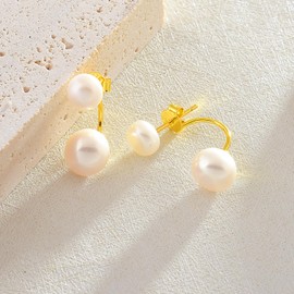 HUGE TOMATO AAA Real Pearl Earring Jackets Double Pearl Drop Earrings with Silver and 19K Gold Plated Clasps Special Earrings for Gift