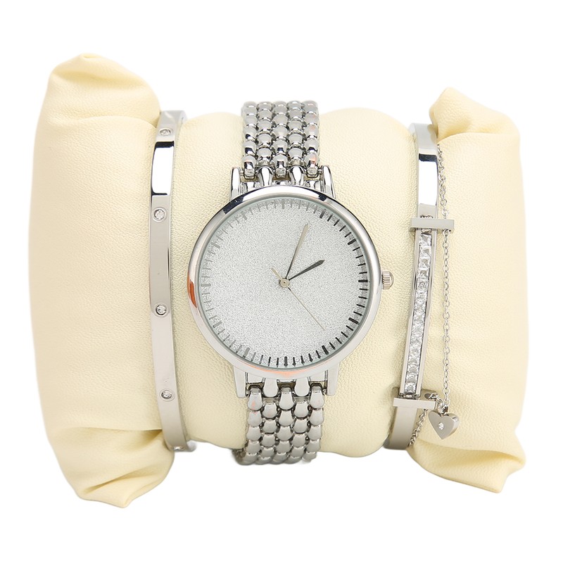3pcs Women Watch Rhinestone Bracelet Set Accurate Time Stylish Waterproof