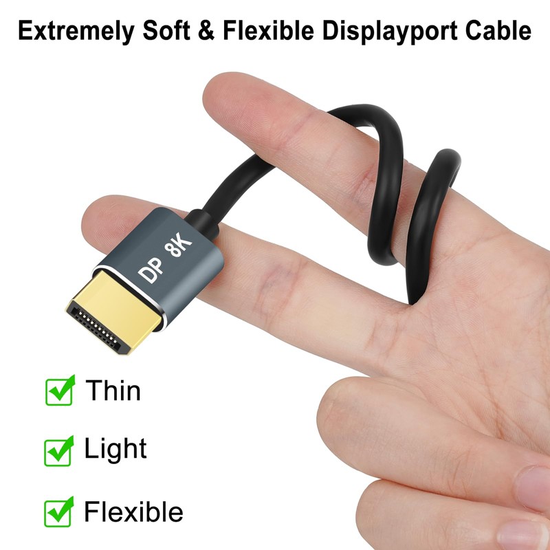 Thsucords 6.6FT DisplayPort Cable, Certified Ultra Slim & Thin 8K
