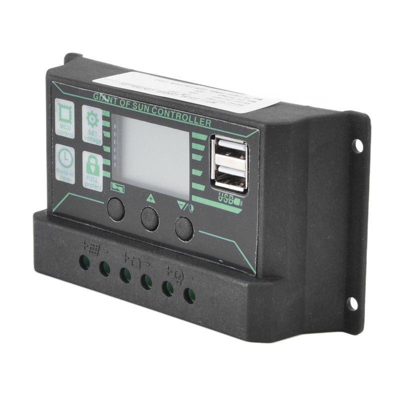 Solar Charge Discharge Controller Adjustable LCD Display PWM Dual USB
