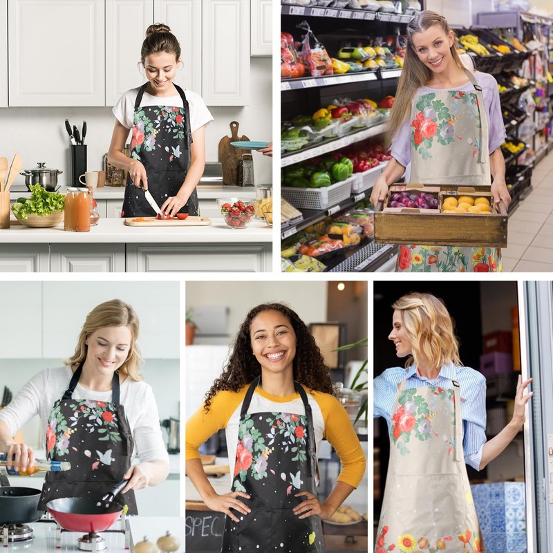 IHFAIO Apron for Women with Pockets, 2 Pcs Waterproof Floral