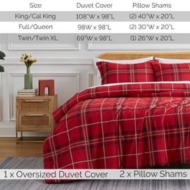 Southshore Fine Living, Inc. Plaid Duvet Cover King/California King Size Duvet Cover Set, King Comforter Cover with Zipper Closure - Includes 1 King Duvet Cover, 2 Shams, Red Plaid