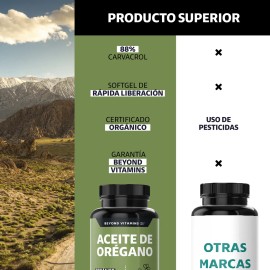 Beyond Vitamins  Aceite De Oregano Orgnico 100 Natural Con 88 Carvacrol  oil of oregano  Aceite Oregano Capsulas - Candida Cleanse Grado Alimenticio  