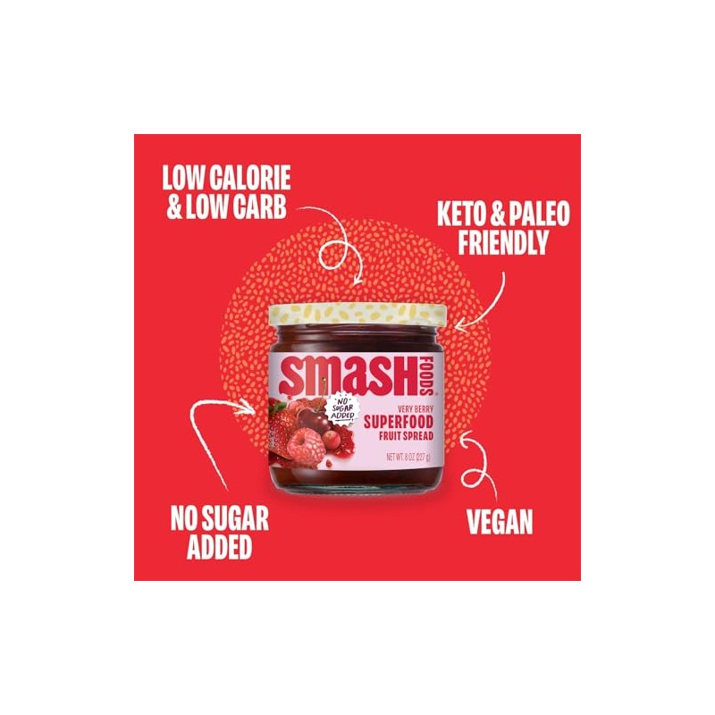 Smash Foods Very Berry Superfood Fruit Spread, No Sugar Added,