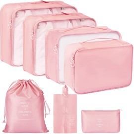 FAMOMI Packing Cubes 7 Set Travel Cubes for Suitcases Lightweight Luggage Packing Orginzers for Travel Acessories (Pink)