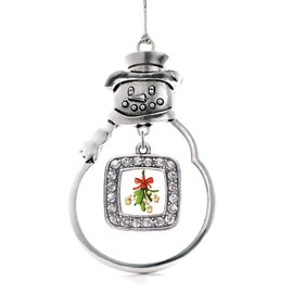 Inspired Silver - Mistletoe Silver Christmas Ornament - Square Charm Christmas Tree Ornament with Cubic Zirconia - Snowman Hanging Decoration