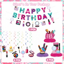 Spa Party Decorations Set, Hanging Swirls, Banners, Honeycomb Centerpiece for Girls Birthday Party
