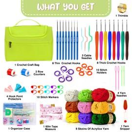 Spardar Crochet Kit, Knitting Kit for Beginners with Crochet Yarn, Crochet Hooks, Crochet Accessories and Portable Storage Bag Great for Adults, Elderly and Kids (Dark Blue)