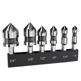 M35 Cobalt Countersink Drill Bit Pro-Grade 6pc Cobalt Countersink Bits Set | 5-Flute Design for Metal/Wood/Stainless Steel/Carbon Steel | Auto Repair & Marine Use | 1/4 Inch Quick Change Hex Shank