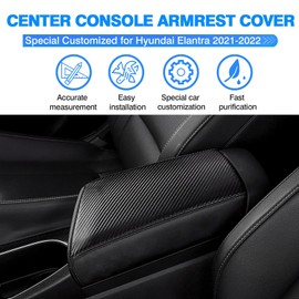 Autorder Center Console Cover for Hyundai Elantra 2021 2022 2023 2024 2025 Accessories Carbon Fiber Armrest Cover Anti-Scratch Leather Armrest Protector (Automatic Brake Only, Not for Handbrake)