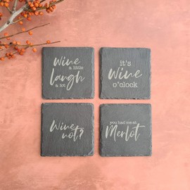 Wine Themed Natural Slate Coasters (set of 4)