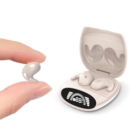 Sleep Earbuds， in Ear Headphones for Side Sleepers, Wireless Earbuds Light-Weight Noise Blocking, Comfortable Fit LED Power Display, Invisible Earphones for Sleeping, Working, Hiking, Off White