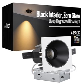 TORCHSTAR 4 Inch 5CCT Anti Glare LED Recessed Lights with J-Box, Deep Trim Gimbal Recessed Light, IC Rated, Dimmable, Square Canless Downlight, CRI 90, 2700-5000K, ETL, FCC, T24, Pack of 4