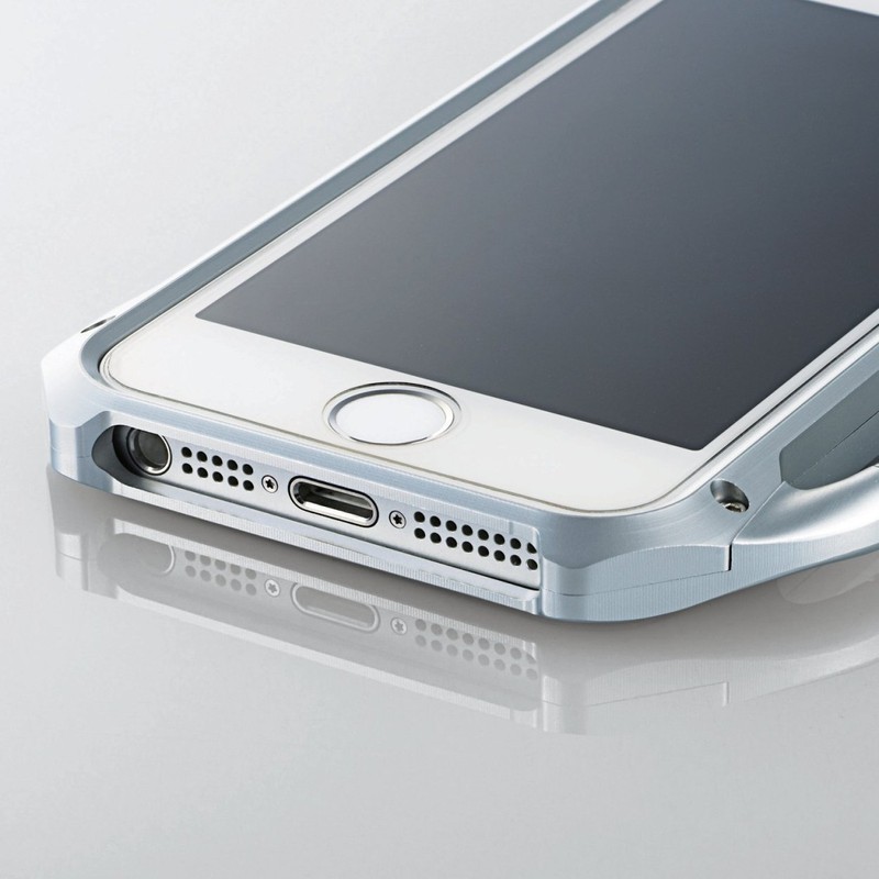 ELECOM iPhone5 5s用カラビナバンパーケース シルバー 保護フィルム付 PS-A12ALBKSV