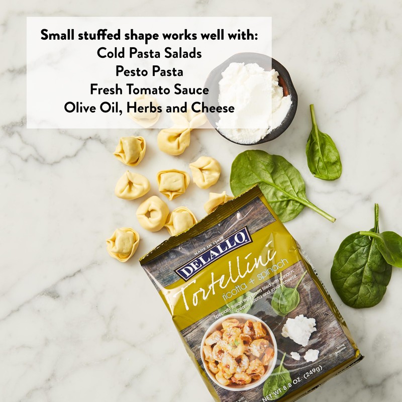 DeLallo Tortellini Pasta with Ricotta and Spinach, Made in Italy,